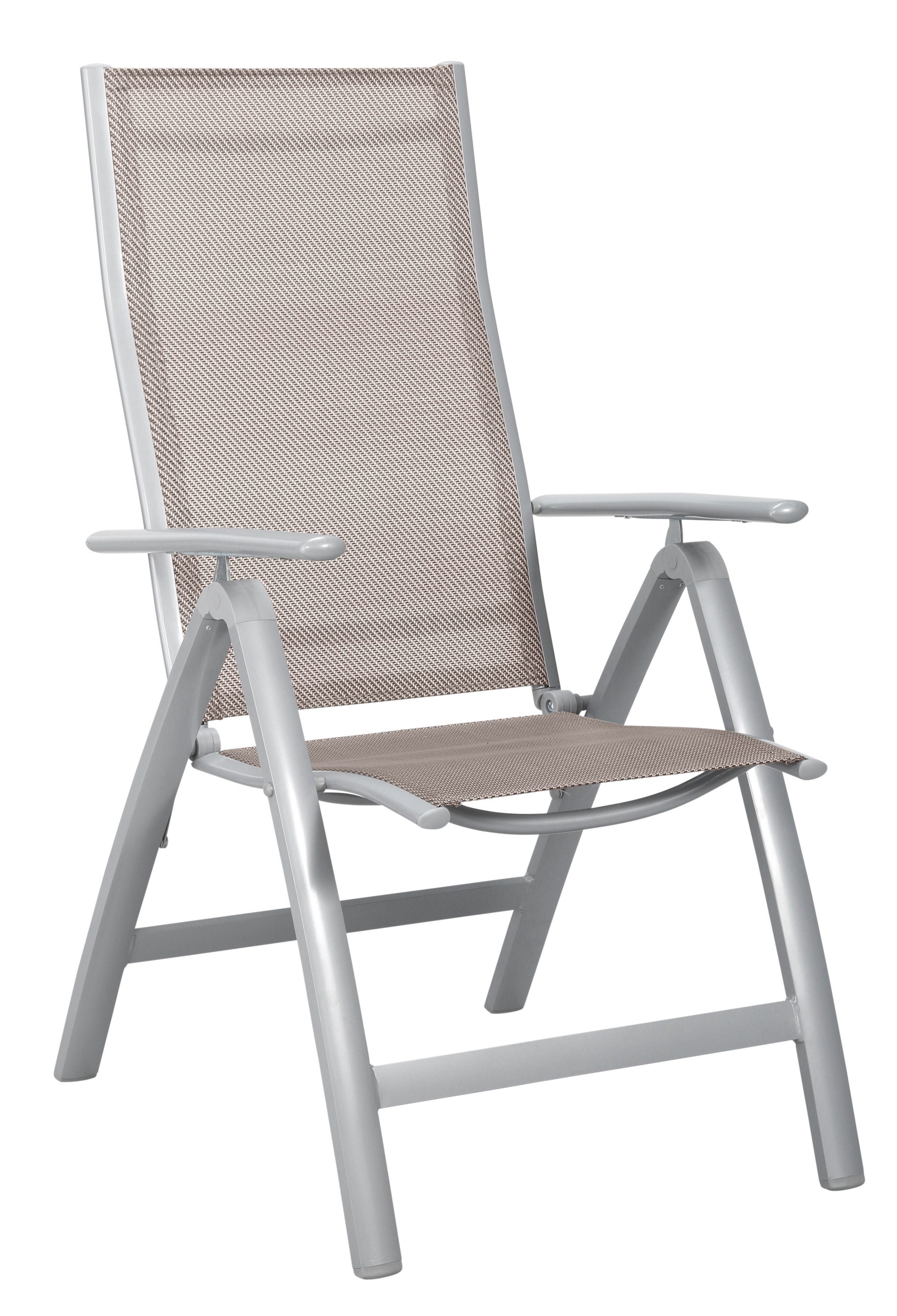MERXX Garten-Essgruppe Amalfi, (7-tlg), 6 Hochlehner, ausziehbarer Tisch 90x140-200 cm, Alu/Textil