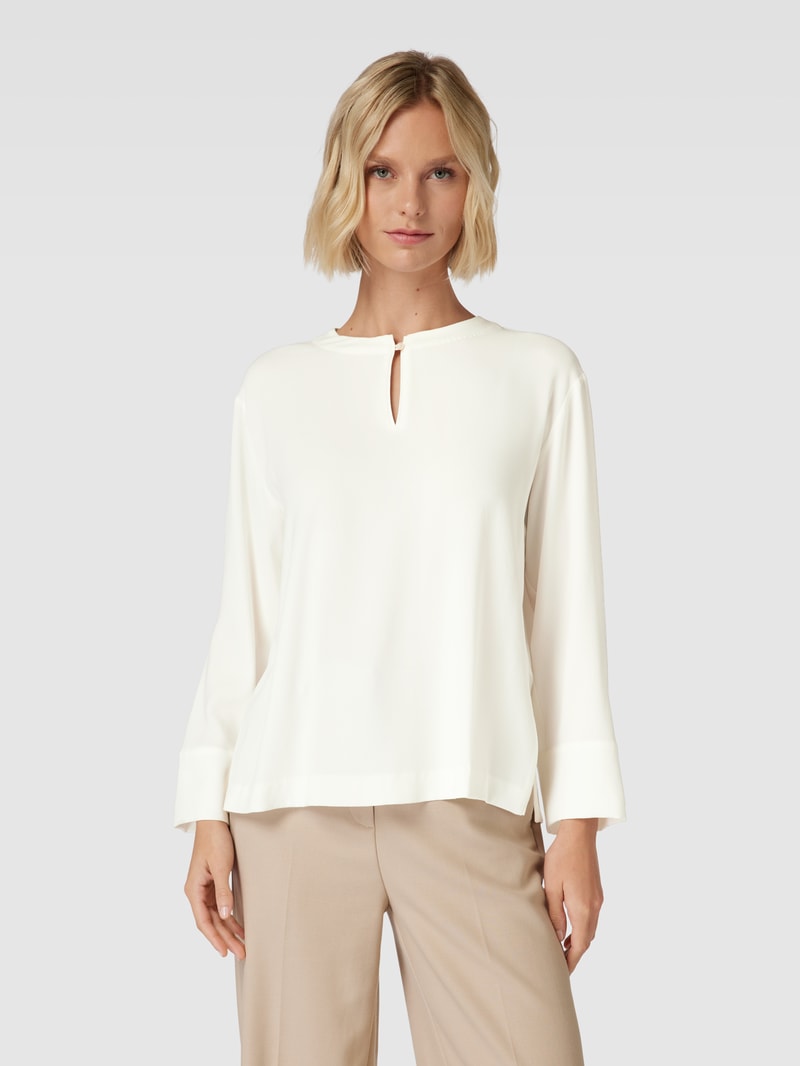 Blusenshirt in unifarbenem Design mit Schlüsselloch-Ausschnitt in offwhite