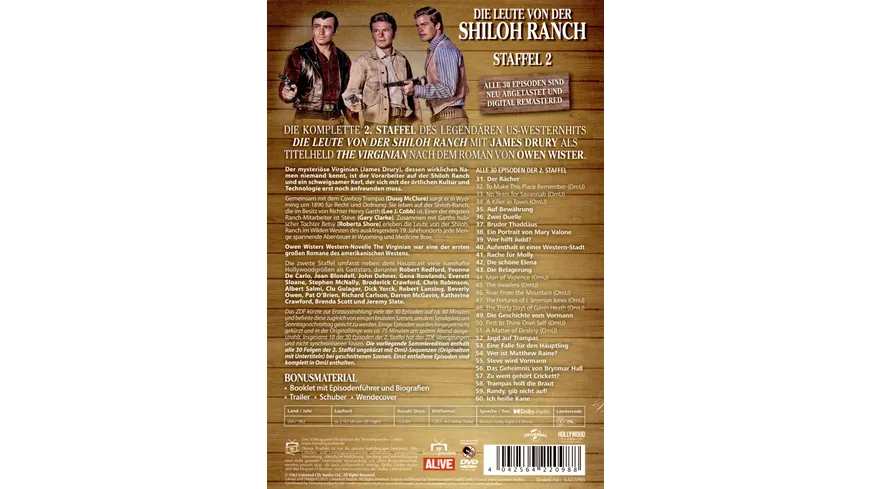 Die Leute von der Shiloh Ranch - Staffel 2 (HD-Remastered) (The Virginian: Extended Edition) (Fernsehjuwelen) (10 DVDs)