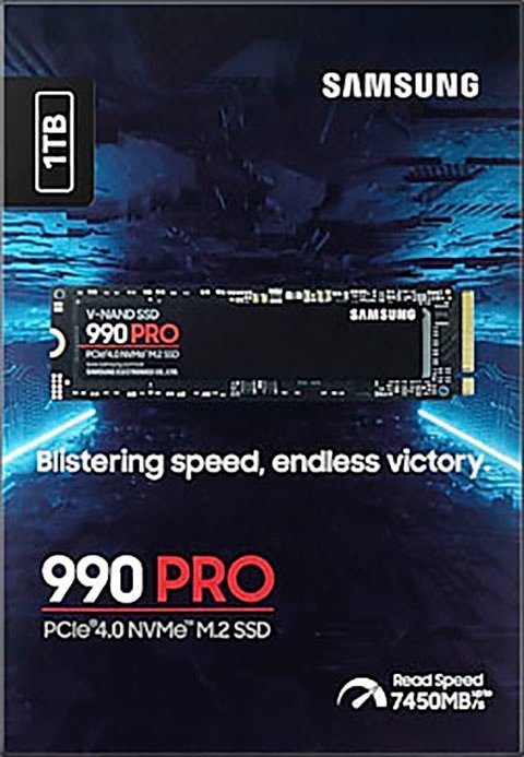 Samsung 990 PRO NVMe™ M.2 interne SSD (1 TB) 7450 MB/S Lesegeschwindigkeit, 6900 MB/S Schreibgeschwindigkeit