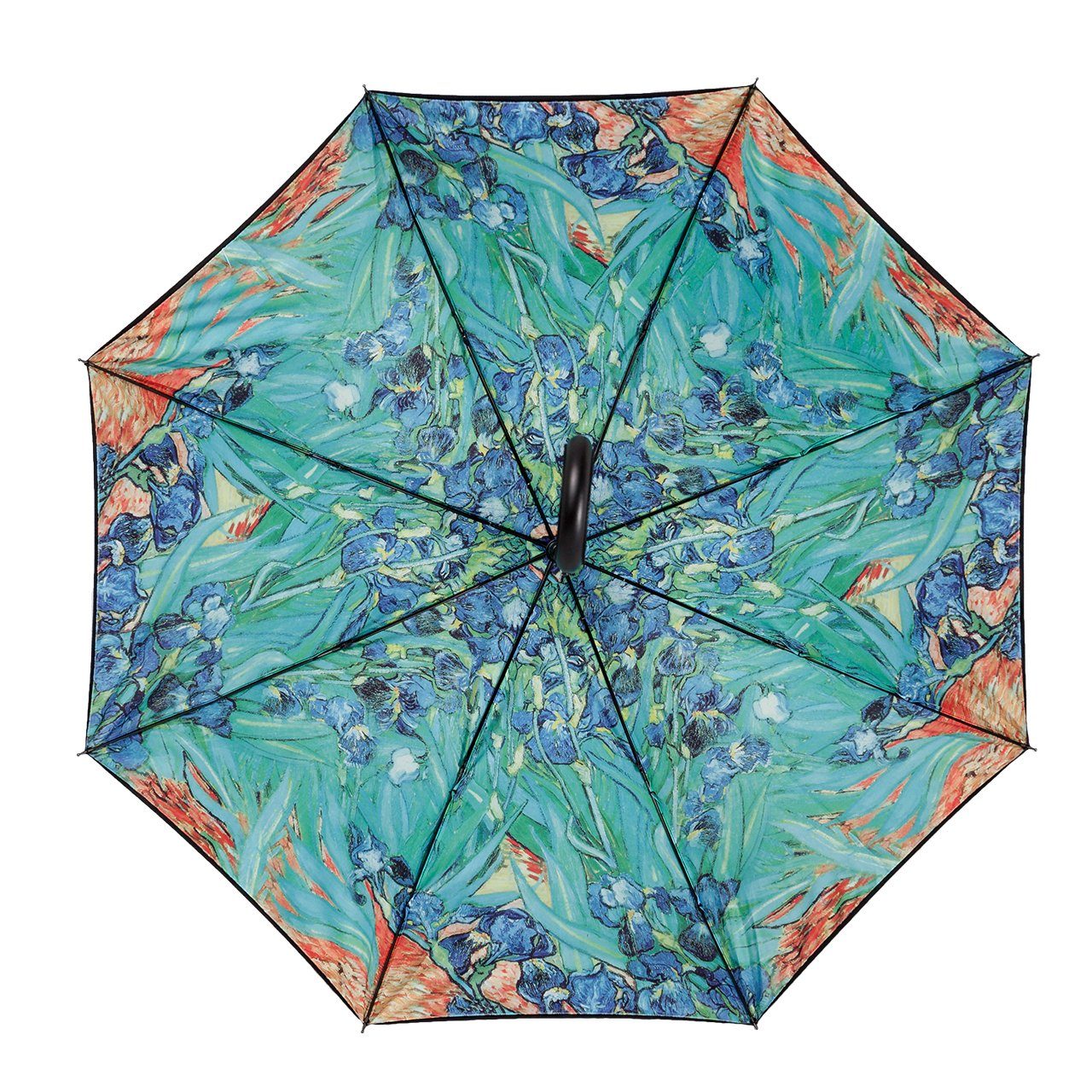 von Lilienfeld Langregenschirm VON LILIENFELD Regenschirm, Vincent Van Gogh: Iris, Doppelte Bespannung, Außen Schwarz - Innen Bedruckt, Auf-Automatik, Windfest, Sehr Stabil, Motiv, Kunst, UV-Schutz, außen schwarz - innen das Motiv