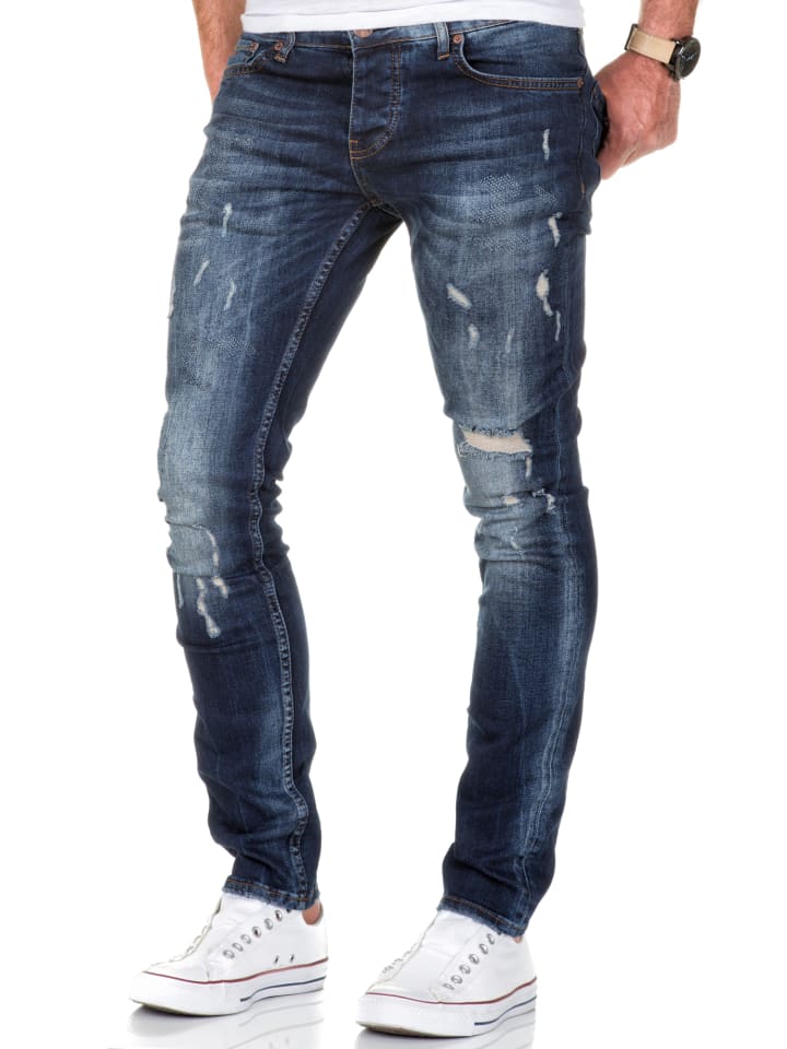 Amaci&Sons Slim Fit Destroyed Jeans FRESNO in Dunkelblau günstig kaufen