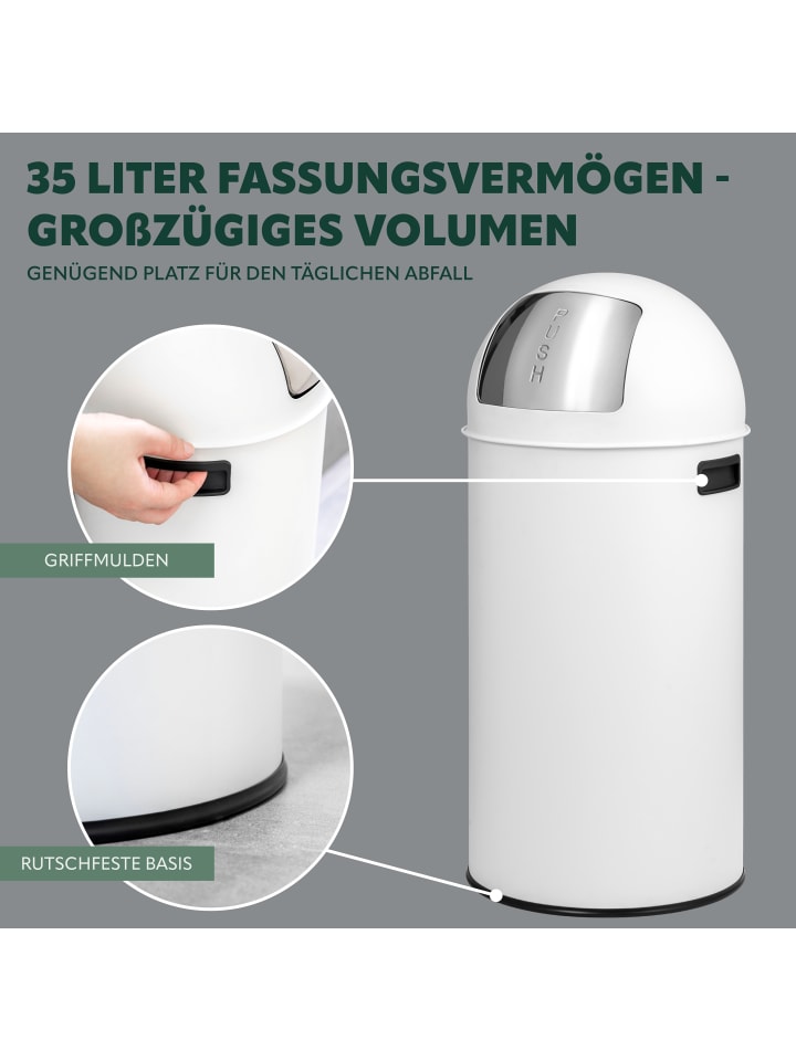eluno Mülleimer 35 Liter Edelstahl weiß günstig kaufen onesize