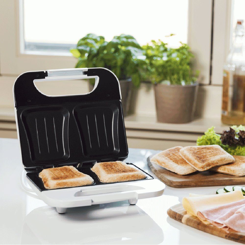 bestron Sandwichmaker, Sandwich Maker Toaster Grill elektrisch weiß antihaft Camping 2