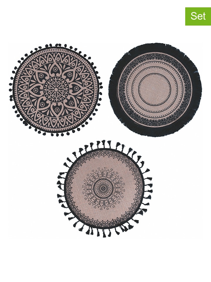 Villa d´Este 6er-Set: Tischsets in Schwarz/ Beige - Ø 38 cm günstig kaufen onesize