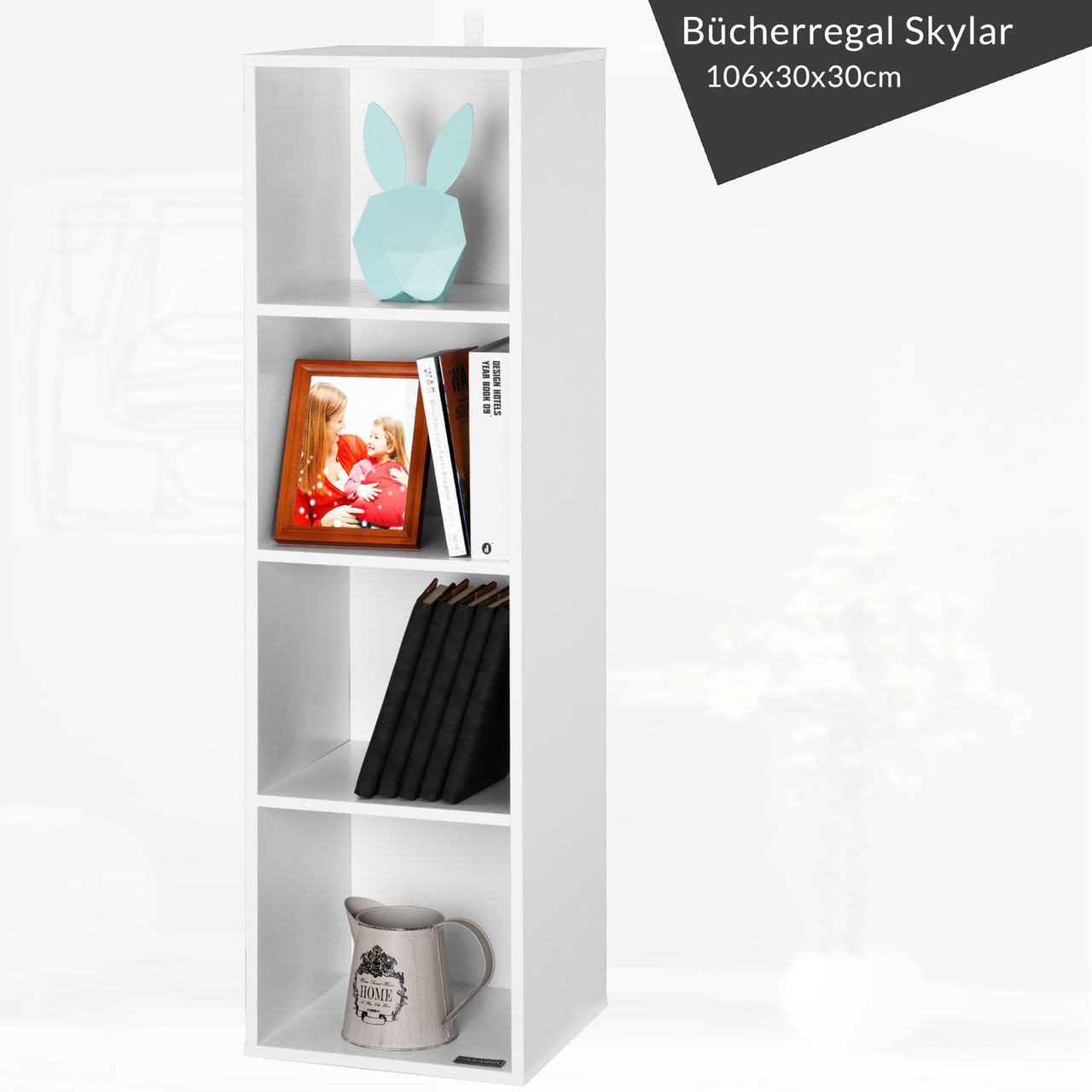 Casaria Bücherregal Skylar Weiß 106x30x30cm
