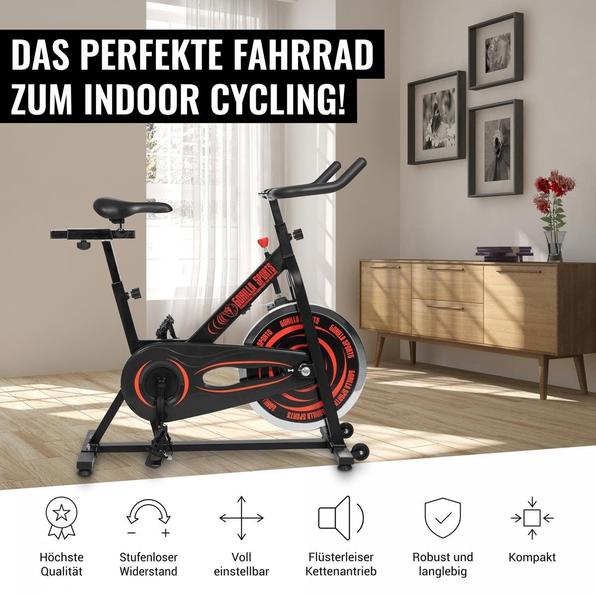 GORILLA SPORTS Heimtrainer 13kg Schwungrad, Verstellbar - Indoor Fahrrad, Fitnessbike, Speedbike (1-tlg)
