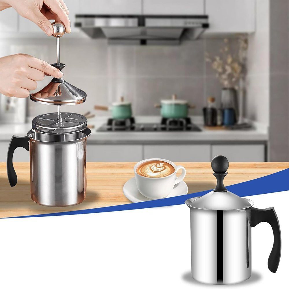 Zimtky Milchaufschäumer Edelstahl Double Mesh Milchaufschäumer Manuell, Milchschäumer 800ML