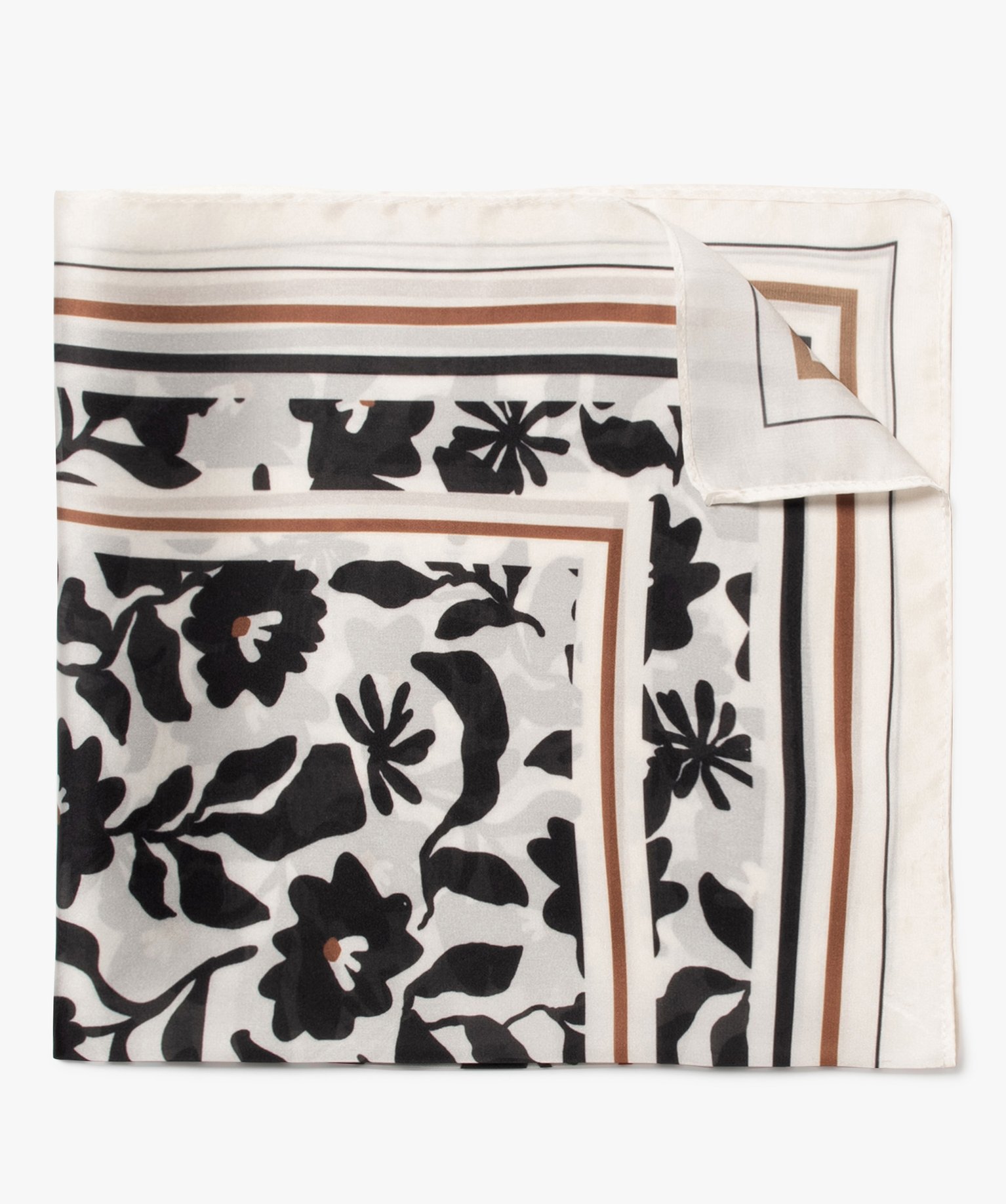 Foulard carré en satin motif fleuri femme beige | GEMO