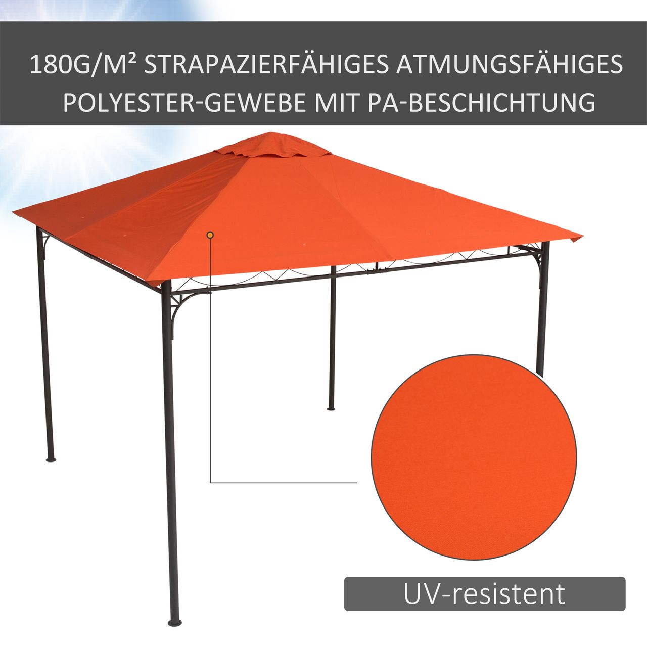 Outsunny Pavillondach Ersatzdach Pavillonabdeckung Polyester Orange 2,98x2,95m