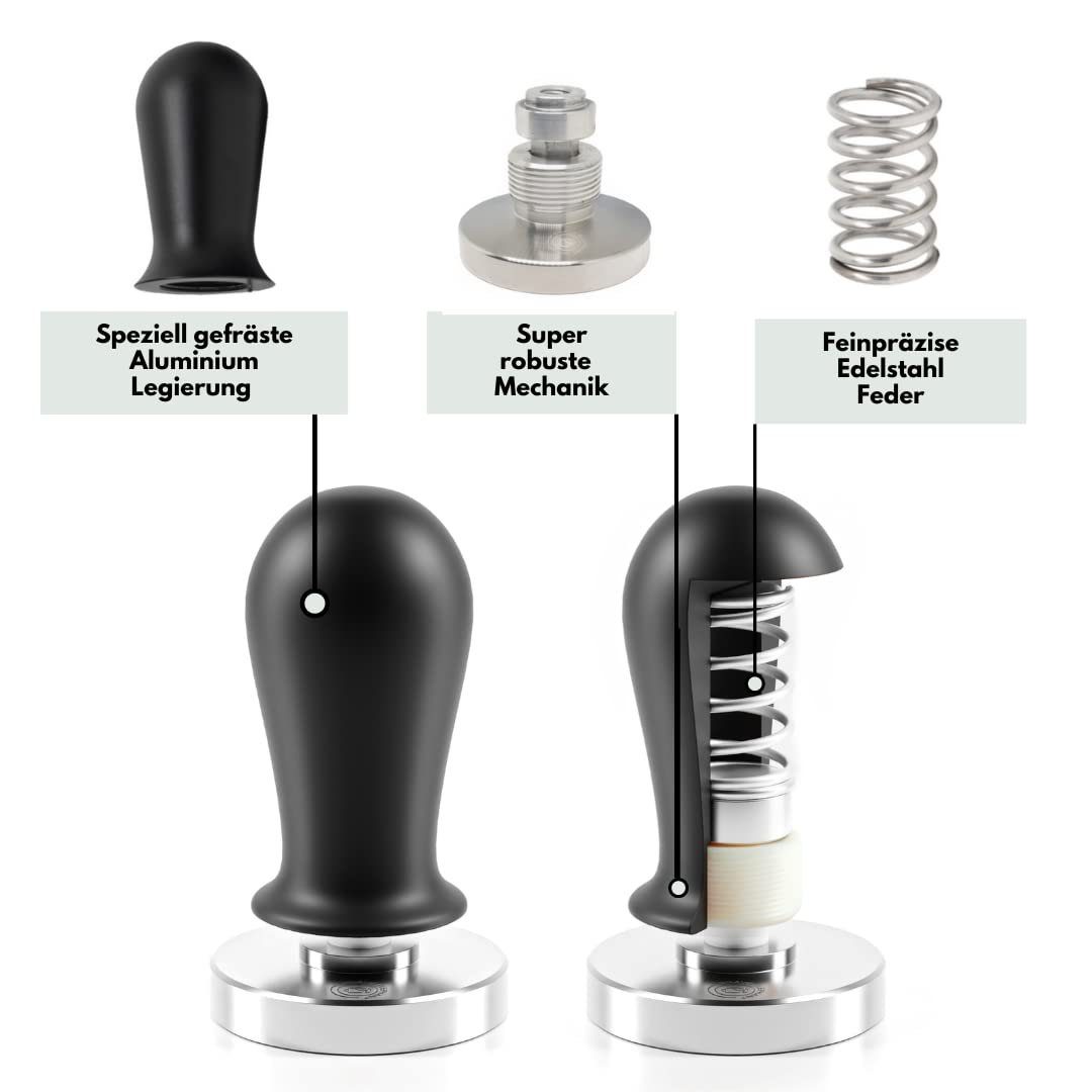 Brave Elephant Tamper 51mm/58mm aus Edelstahl inkl. Tampermatte, Barista Stempel druckregulierend
