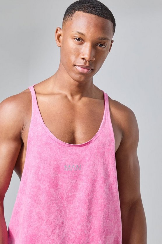 Man Active Jersey-Tanktop mit Acid-Waschung und rohem Saum