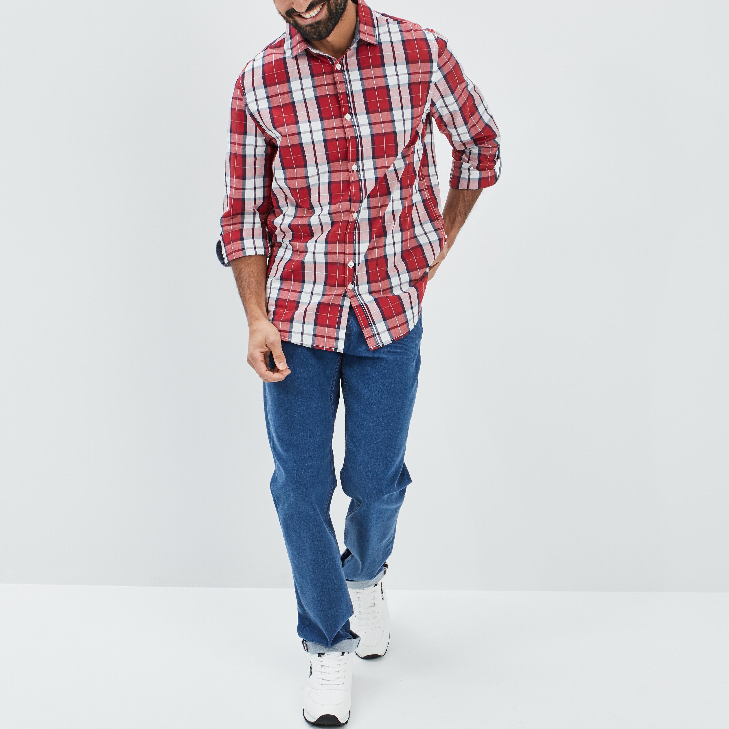 Chemise droite manches 3 4 rouge homme | La Halle
