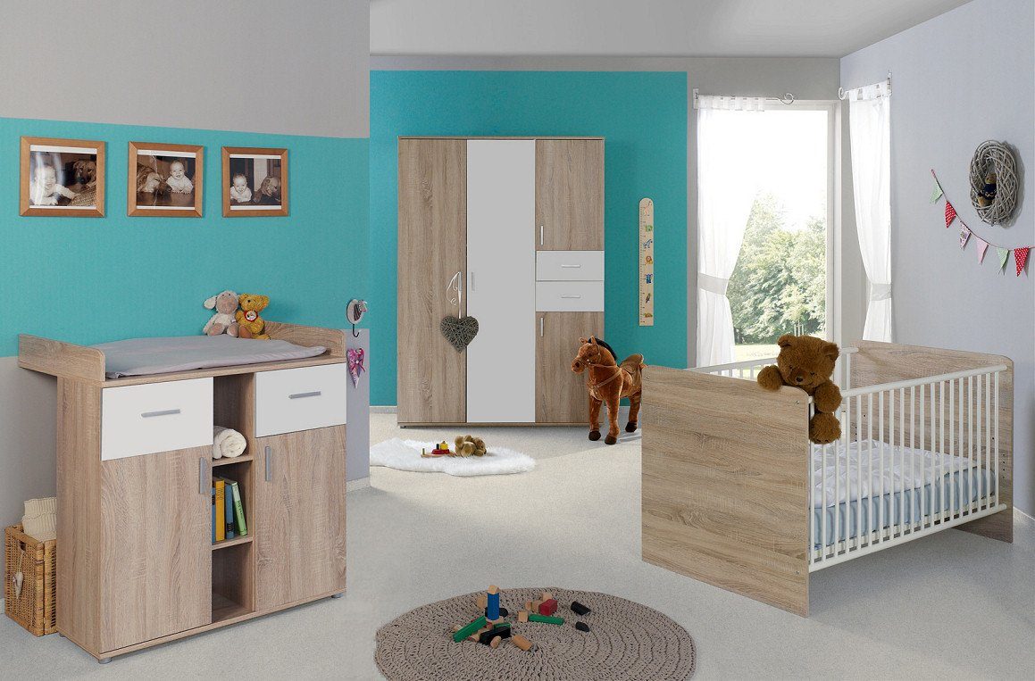 moebel-dich-auf Babyzimmer-Komplettset ELISA 3, (Babyzimmer Kinderzimmer, Babybett + Wickelkommode + Kleiderschrank), optional mit Matratze und Umbauseiten-Set