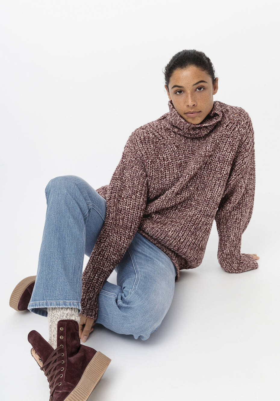Rollkragenpullover aus Bio-Baumwolle und Bio-Schurwolle mit Alpaka
