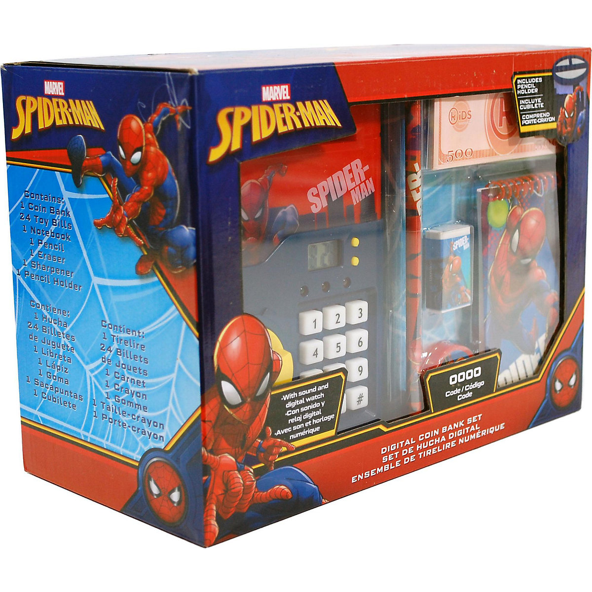 Digitale Spardose Spider-Man, inkl. Stift, Spitzer & Radierer