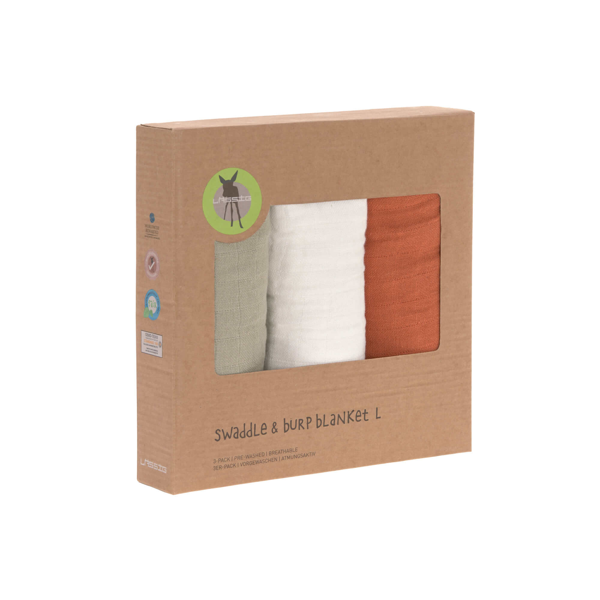 Mulltücher (3 Stk) - Swaddle & Burp Blanket L, Rust Olive Milky
