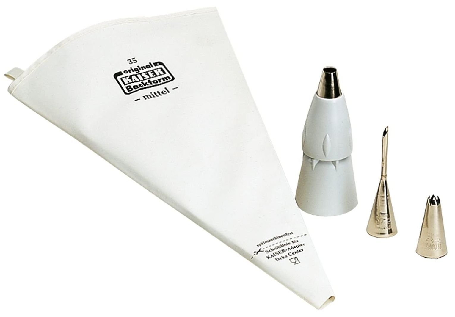 Kaiser Backformen Spritzbeutel Kaiser Spritzbeutel 35cm Set 5 tlg mit 3 Tüllen und Adapter