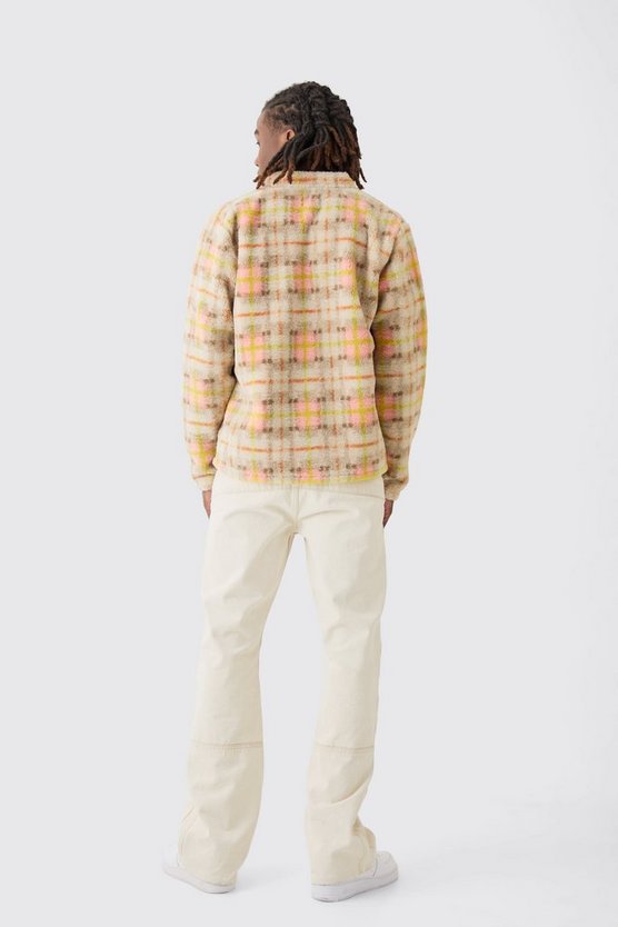 Pastellfarbenes kariertes Overshirt mit Borg-Tasche