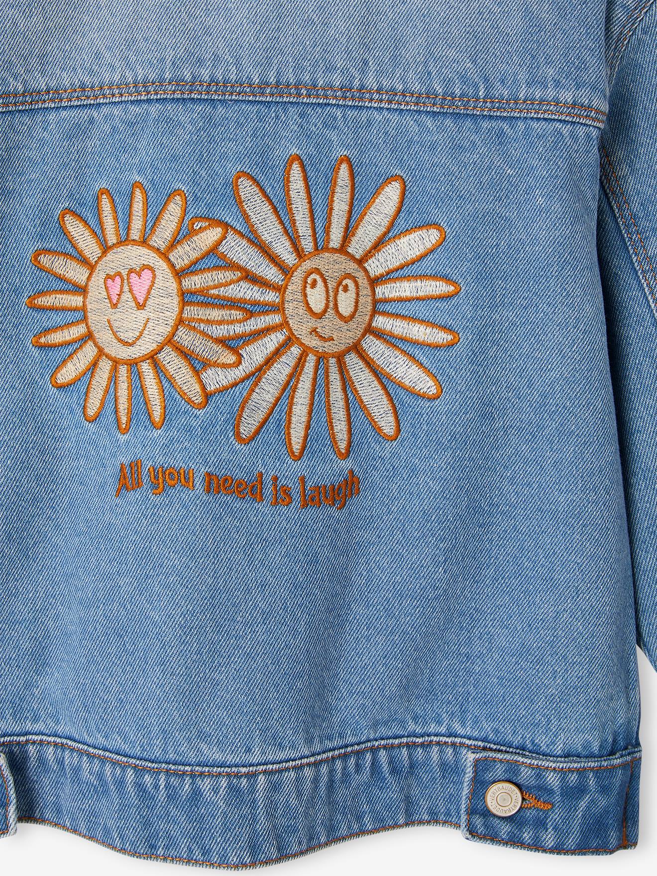 Veste en jean animation fleurs pop au dos fille stone