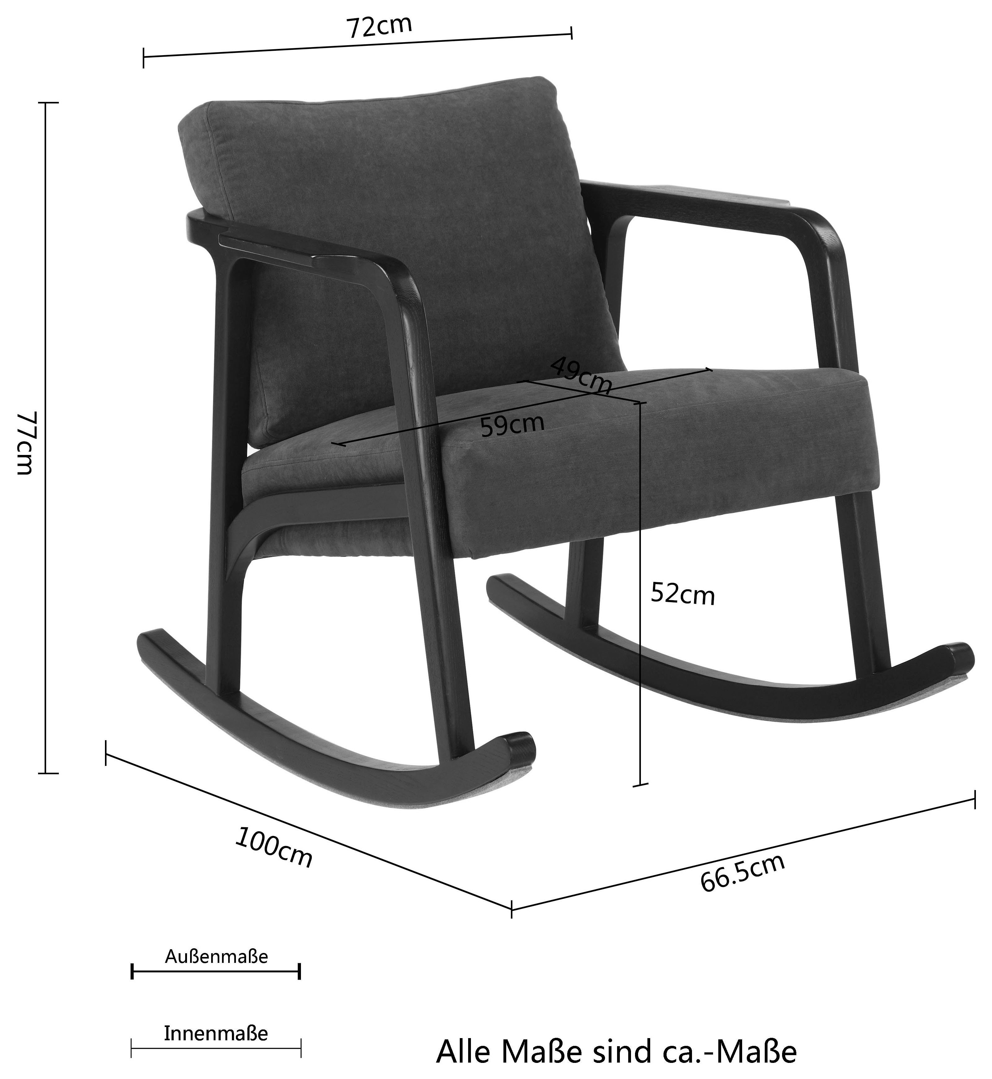 Guido Maria Kretschmer Home&Living Schaukelstuhl Mette, Stuhlbeine aus Eschenholz, in zwei Bezugsqualitäten, Sitzhöhe 52 cm