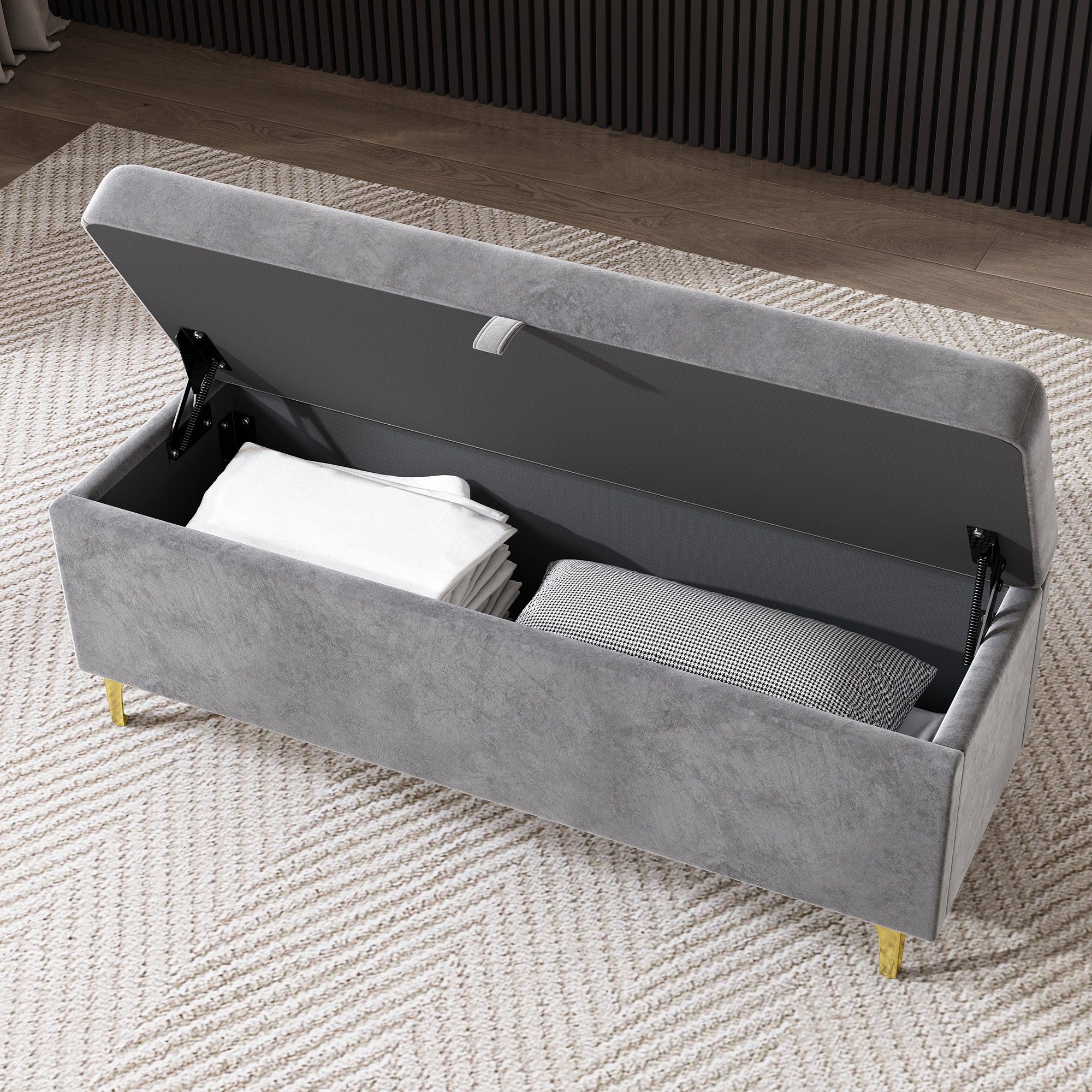 REDOM Polsterbett Polsterbett Polsterbank Doppelbett Bett mit Lattenrost ohne Matratze (grau, Samt, 119 x 42.5 x 48 cm), Gepolsterte Sitzbank, hochwertiges Samt