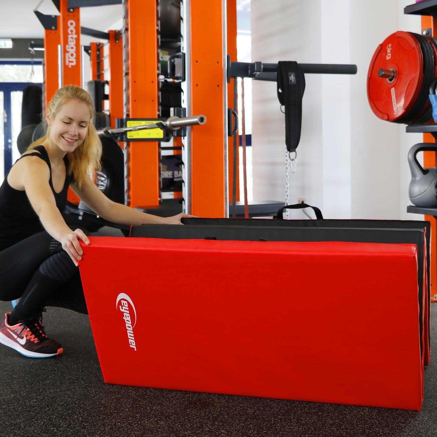 eyepower Fitnessmatte XL Weichbodenmatte 200x100x5cm Faltbare Turnmatte, Weichbodenmatte rot