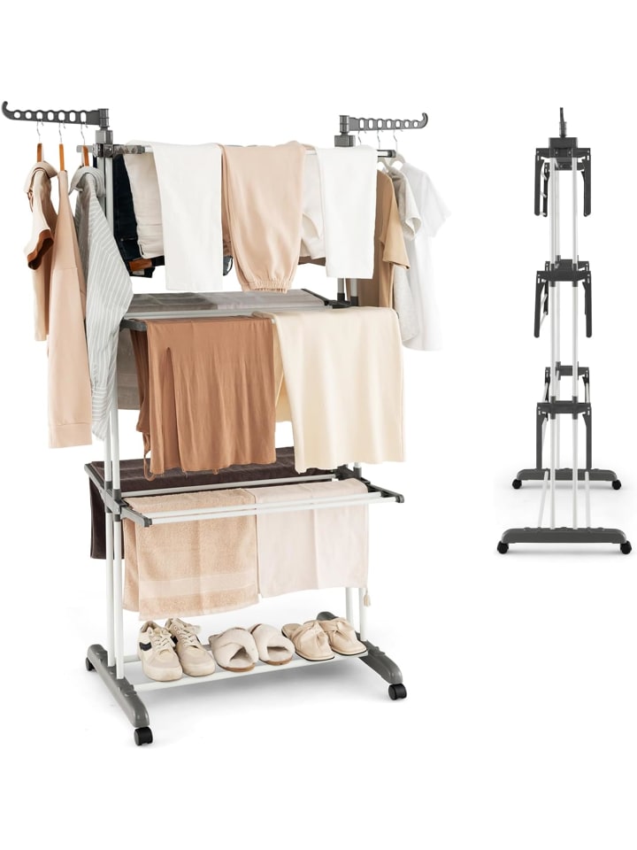 COSTWAY Wäscheständer mit Rollen in Grau günstig kaufen 170 cm