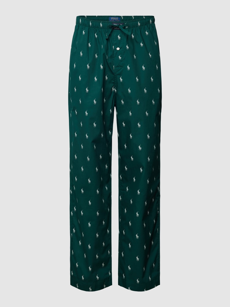 Pyjama-Hose mit Logo-Muster in dunkelgrün
