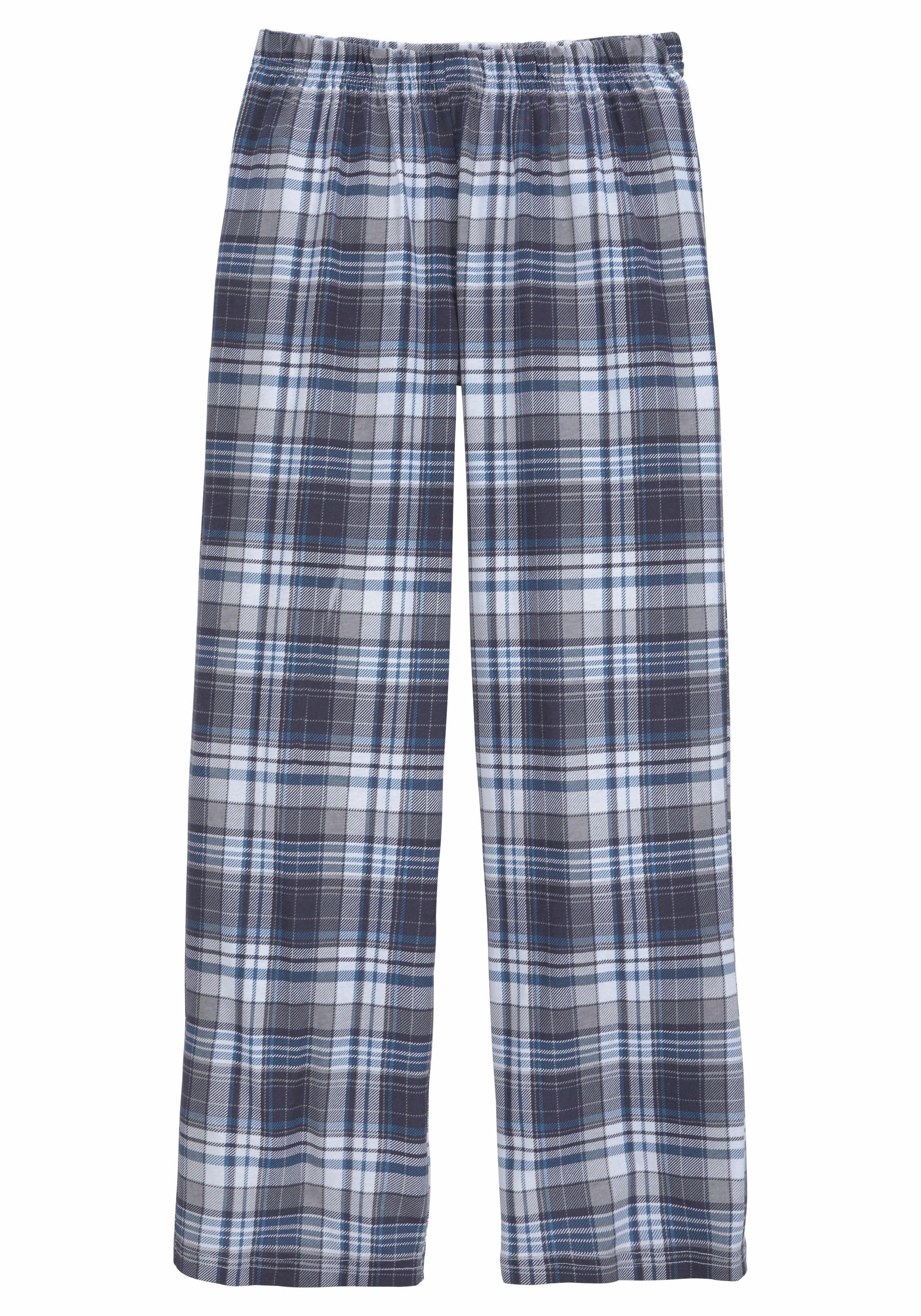 le jogger® Pyjama (Packung, 4 tlg., 2 Stück) in langer Form, Hose 1x uni und 1x kariert