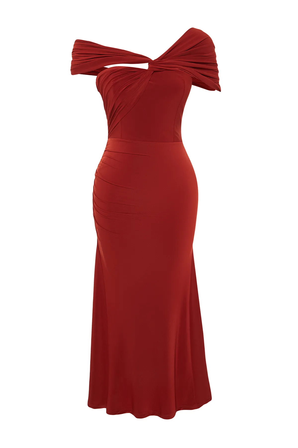 Trendyol Collection  Asymmetrisches Strick-Abendkleid mit Kachelkragen, stilvoll TPRSS24EL00046