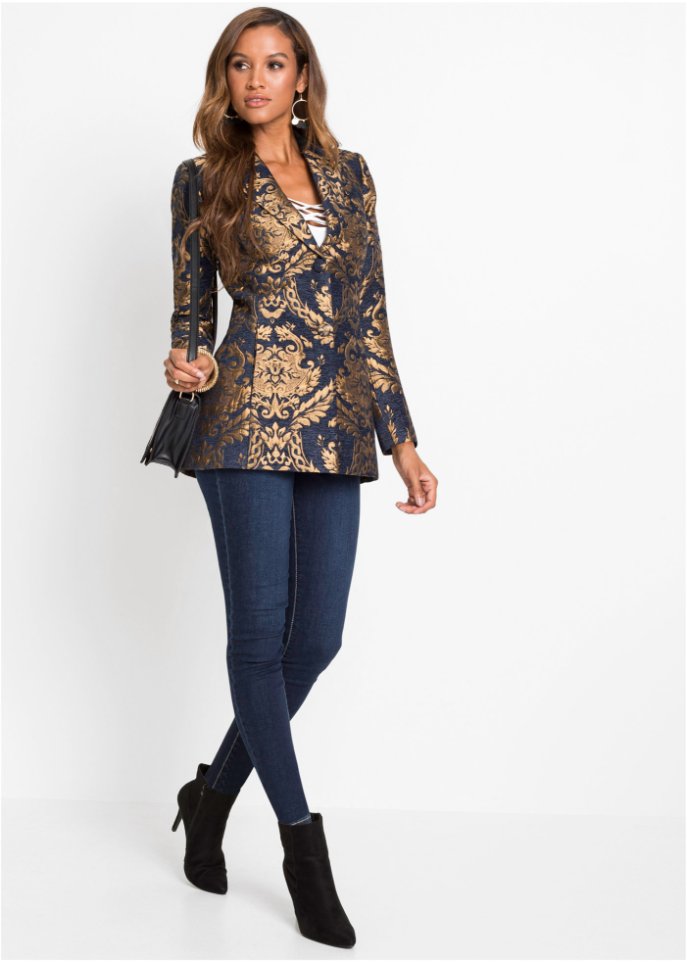 Kurz-Mantel, Gold-Jacquard