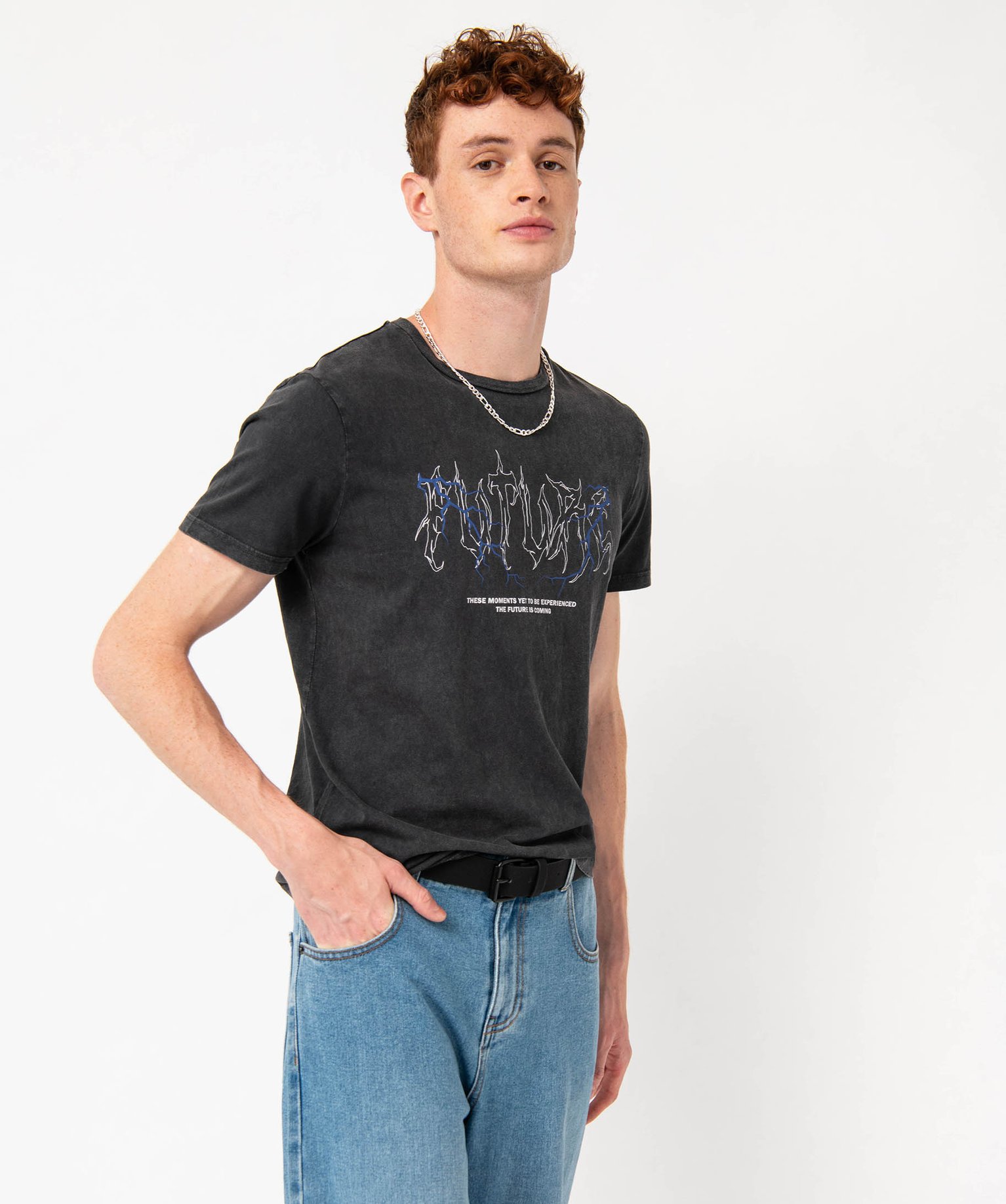 Tee-shirt manches courtes délavé et imprimé homme noir | GEMO