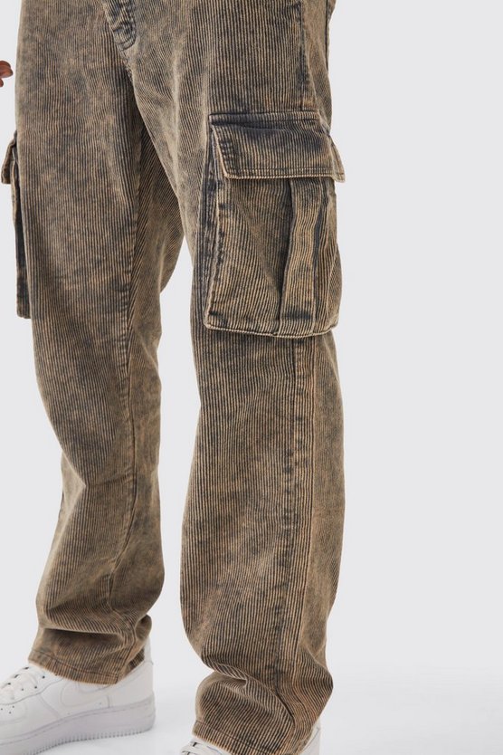 Lockere Cord-Cargohose mit Acid-Waschung