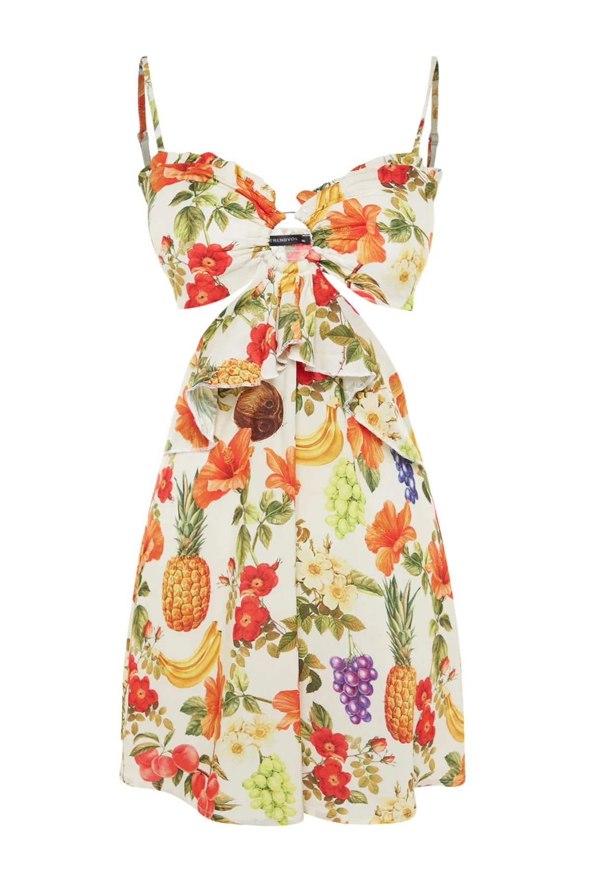 Trendyol Collection  Mini-Strandkleid mit gewebten Accessoires und Blumenmuster TBESS21EL1054