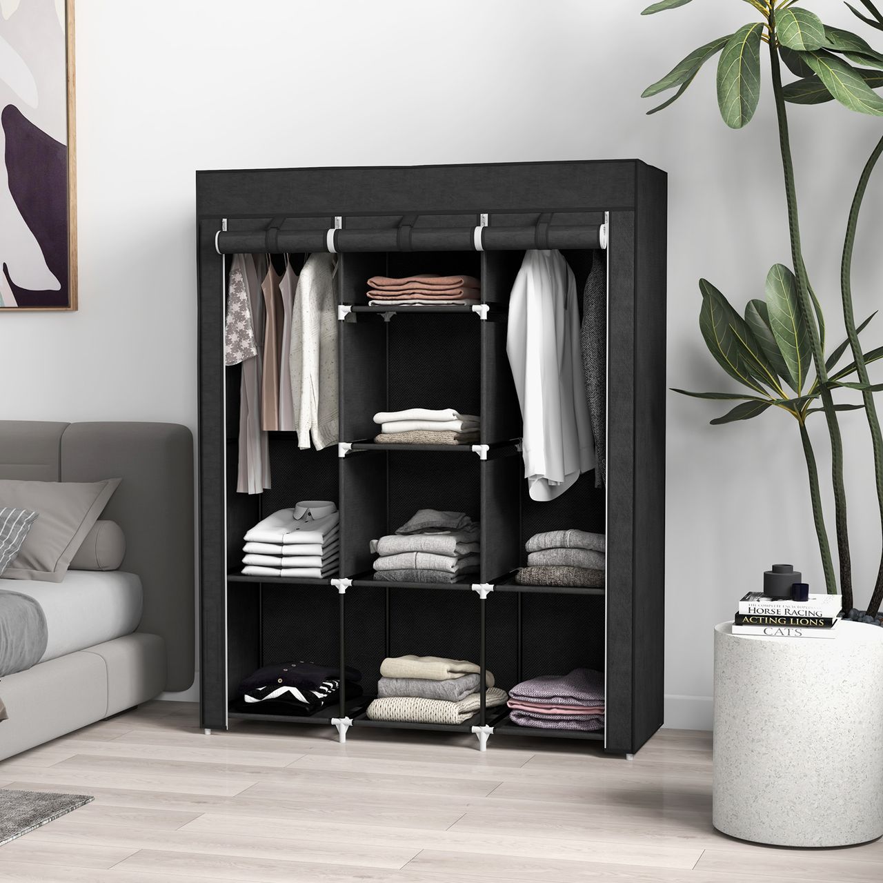 HOMCOM Stoffschrank, Faltschrank, Kleiderschrank mit Kleiderstange, 8 Ebenen