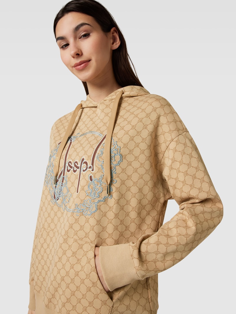 Hoodie mit Label-Print in camel