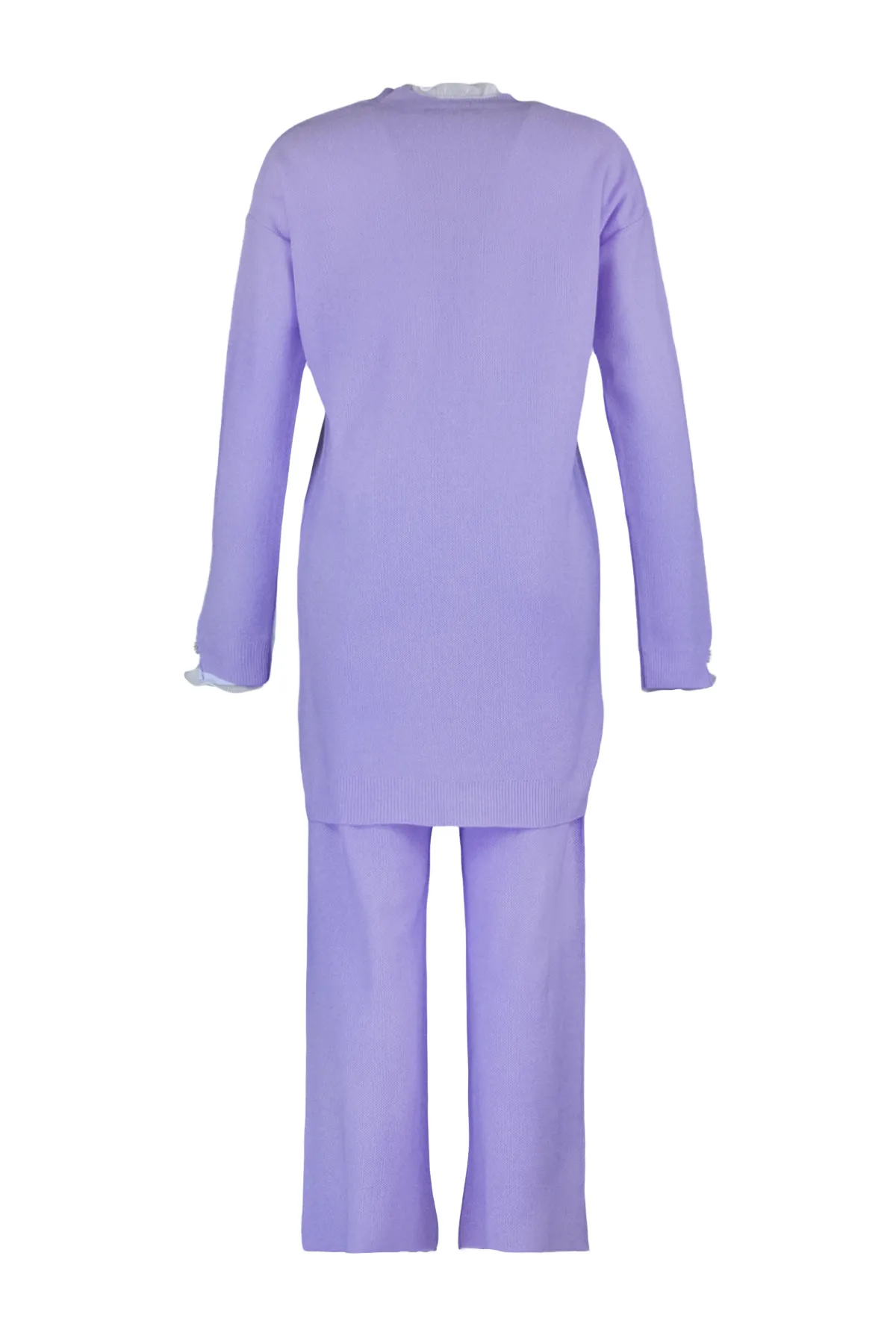 Trendyol Modest  Lilafarbenes Strickset aus Pullover und Hose mit Perlen- und Tülldetails TCTAW23US00088