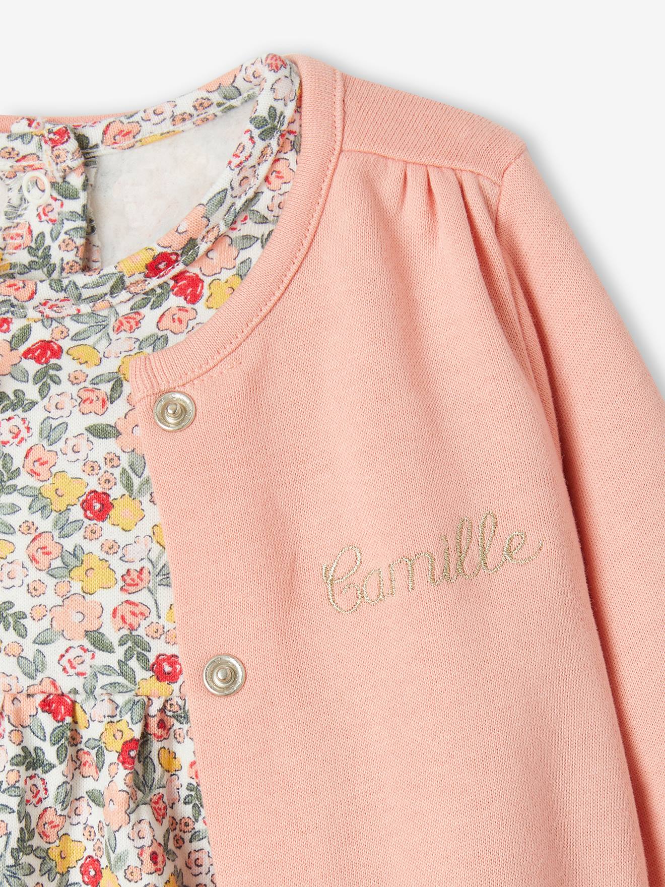 Vertbaudet Mädchen Baby-Set: Kleid, Strickjacke & Haarband, personalisierbar Oeko Tex - koralle