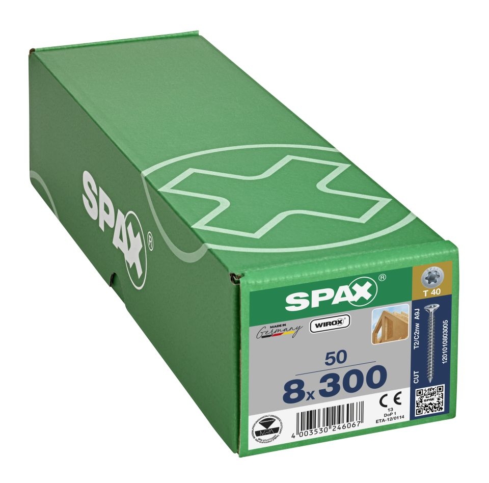 Vis universelle SPAX 1201010803005 8 x 300 mm, tête fraisée, filetage T-STAR PLUS T40, filetage intégral, WIROX - 50 pièces
