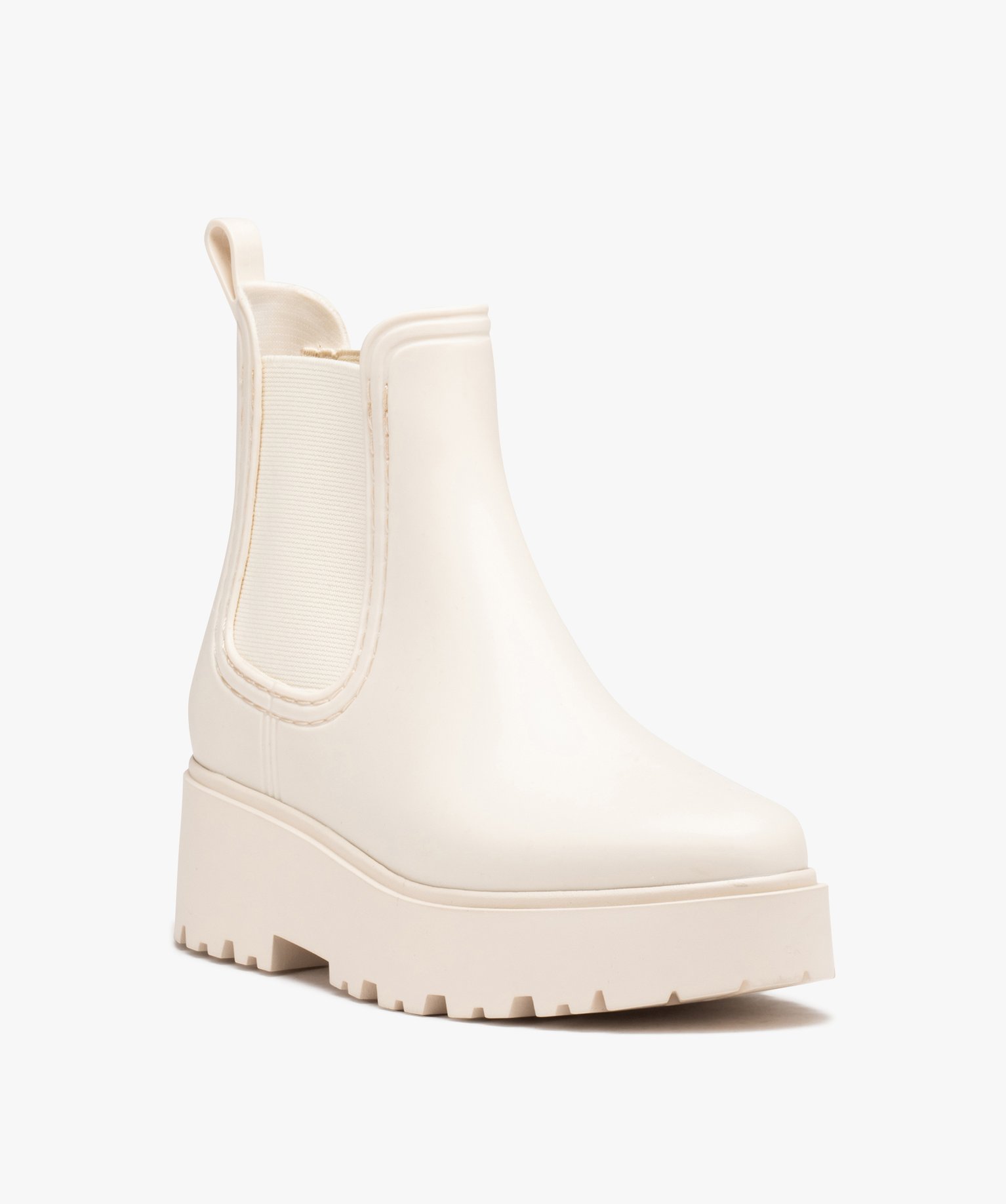 Boots femme unies style Chelsea à semelle plateforme crantée beige | GEMO