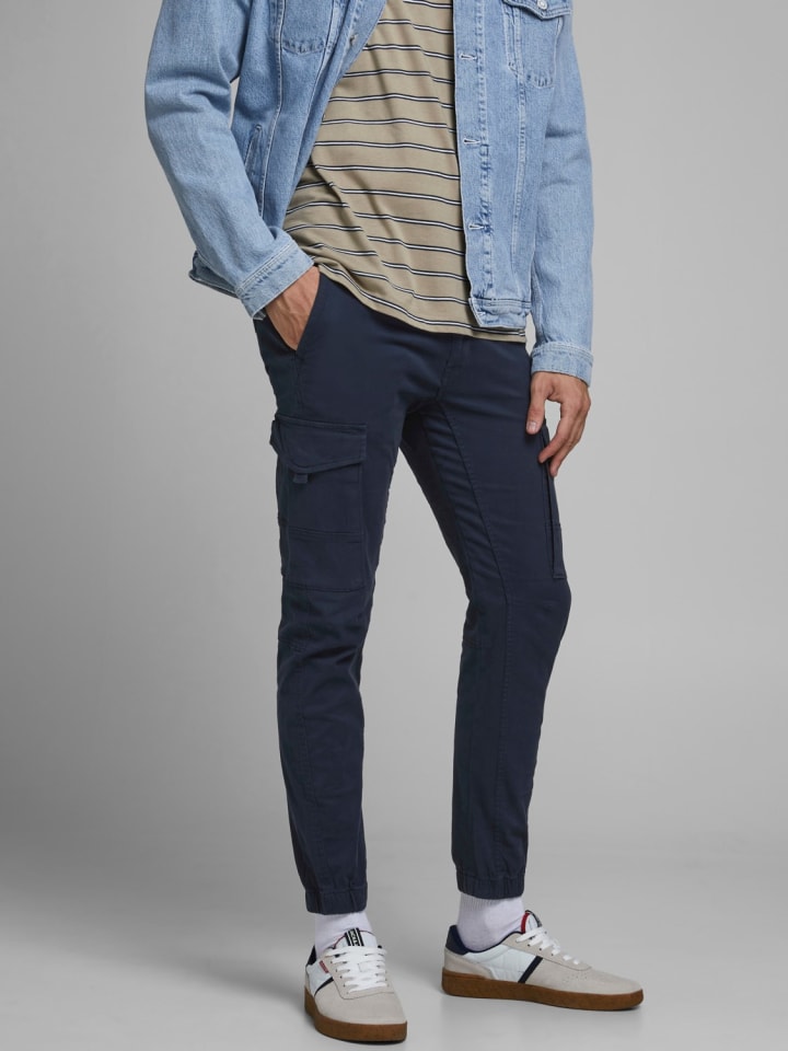 Jack & Jones Hose Cargo Jogger Pants PAUL FLAKE AKM 542 Twill Gummibund in Navy günstig kaufen