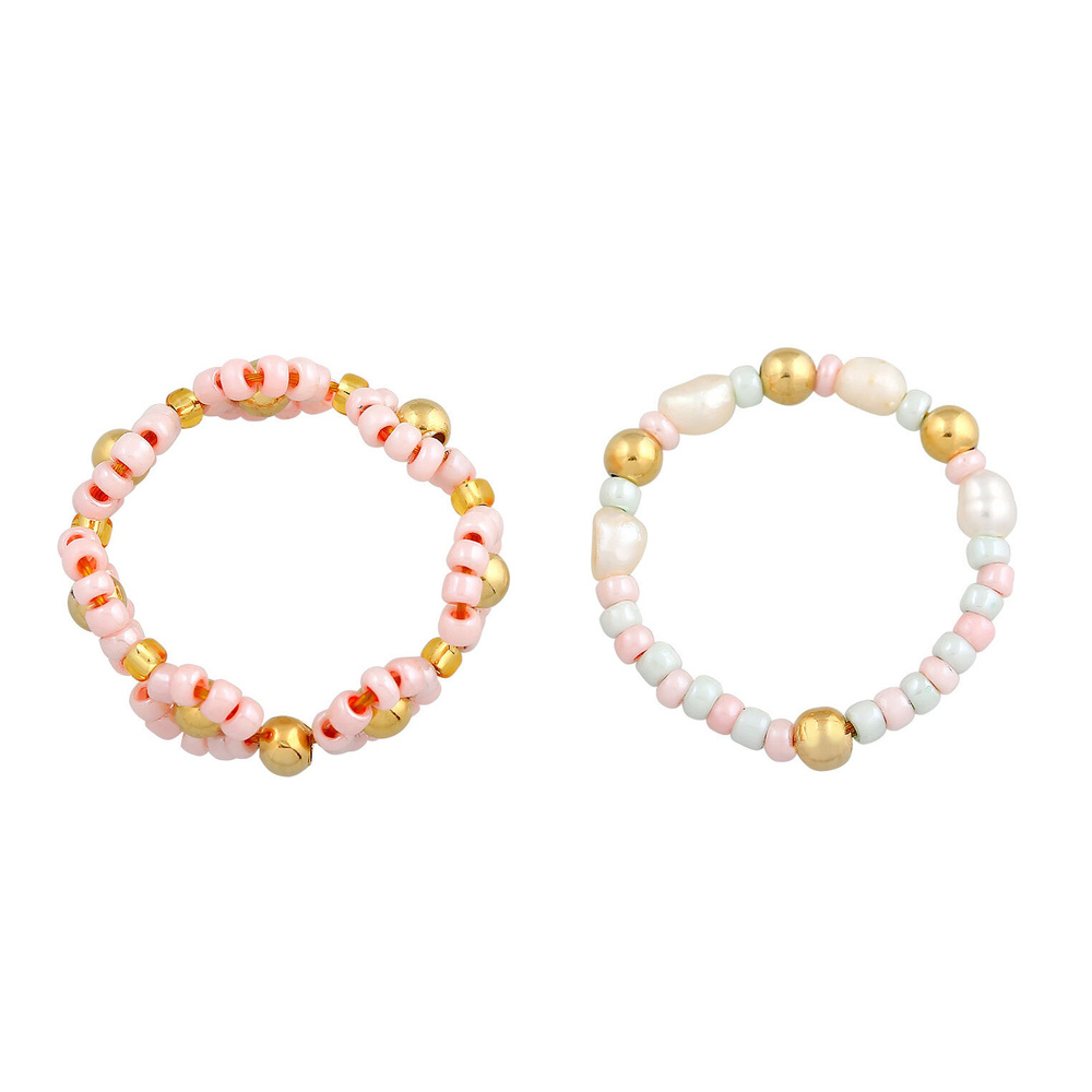 Elli Elli Bague Femmes Beads de Verre Set de 2 avec Perles d'eau douce en Argent Sterl Bague