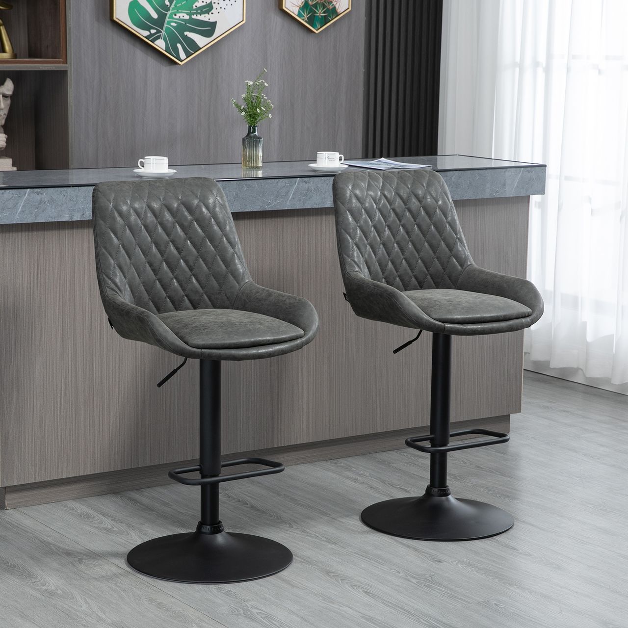 HOMCOM 2er-Set Barhocker Barstuhl höhenverstellbar Tresenstuhl mit Fußstütze