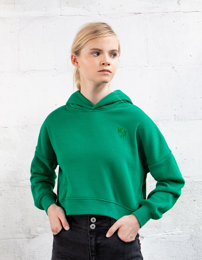 Sweat vert cropped flocage dos fille
