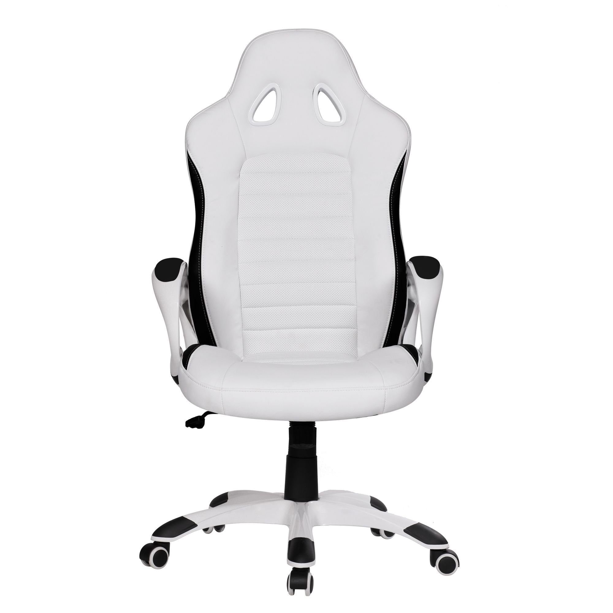 FINEBUY Gaming Chair SuVa1208_1 (Kunstleder Weiß Chefsessel mit Armlehne 110 kg), Bürostuhl Lederoptik Drehstuhl Schreibtischstuhl