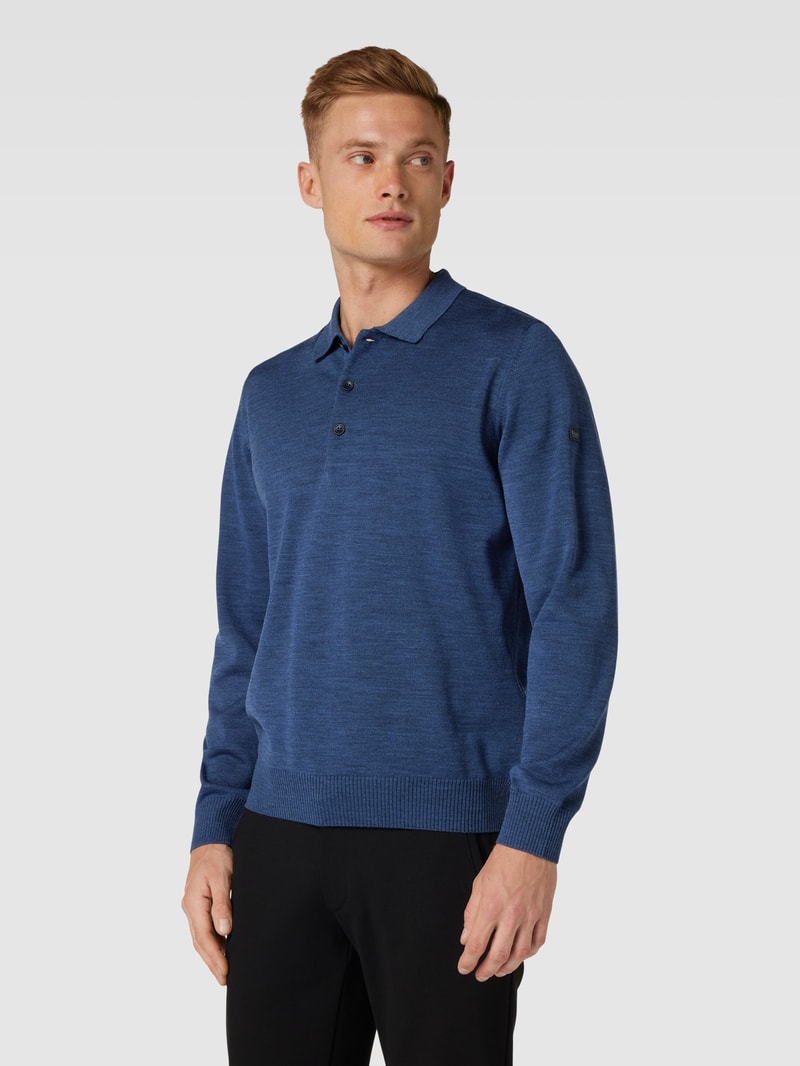 Strickpullover mit Polokragen in ozean blau meliert