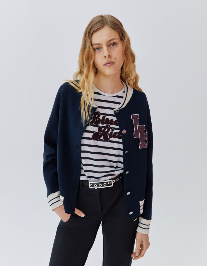 Cardigan marine tricot esprit bomber Femme