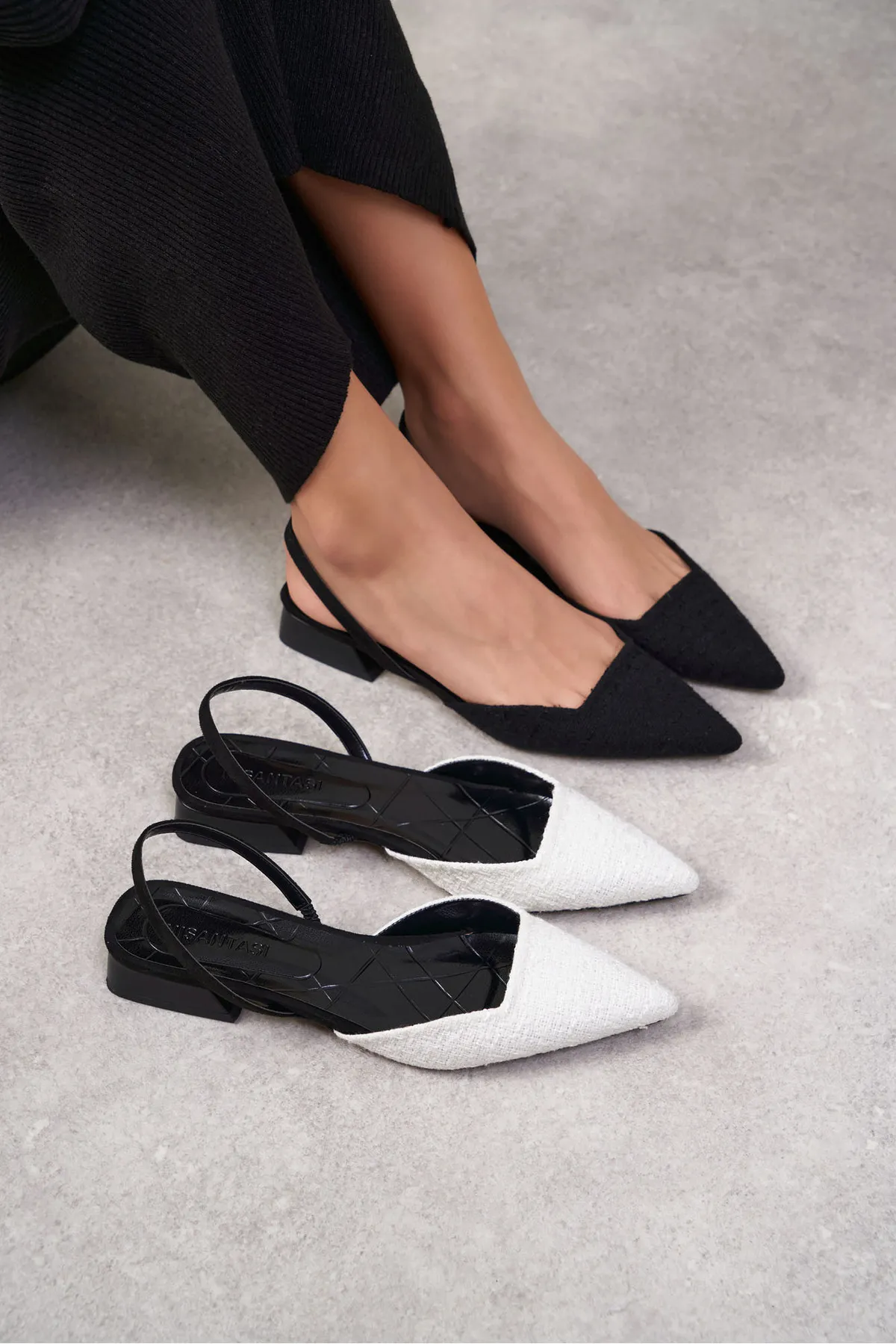 NİŞANTAŞI SHOES  Elvira Damen-Ballerinas mit schwarzem Kilim-Rücken, elastischem, spitzem Zehenbereich