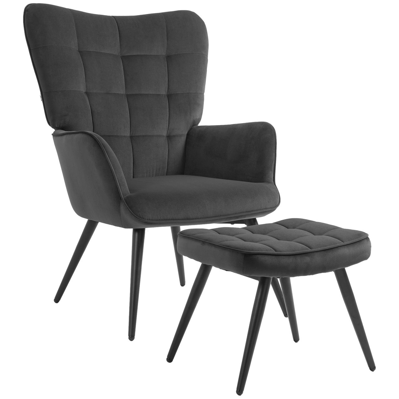 HOMCOM Ohrensessel mit Hocker, Relaxsessel, Loungesessel mit Samtoptik